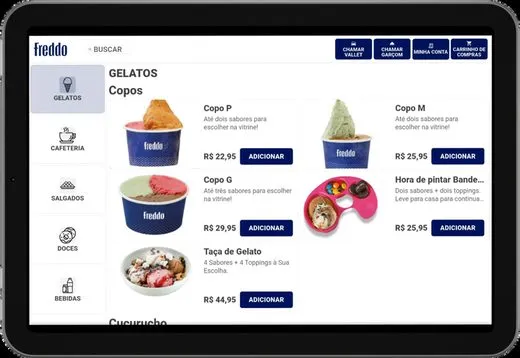 Tablet de autoatendimento na mesa